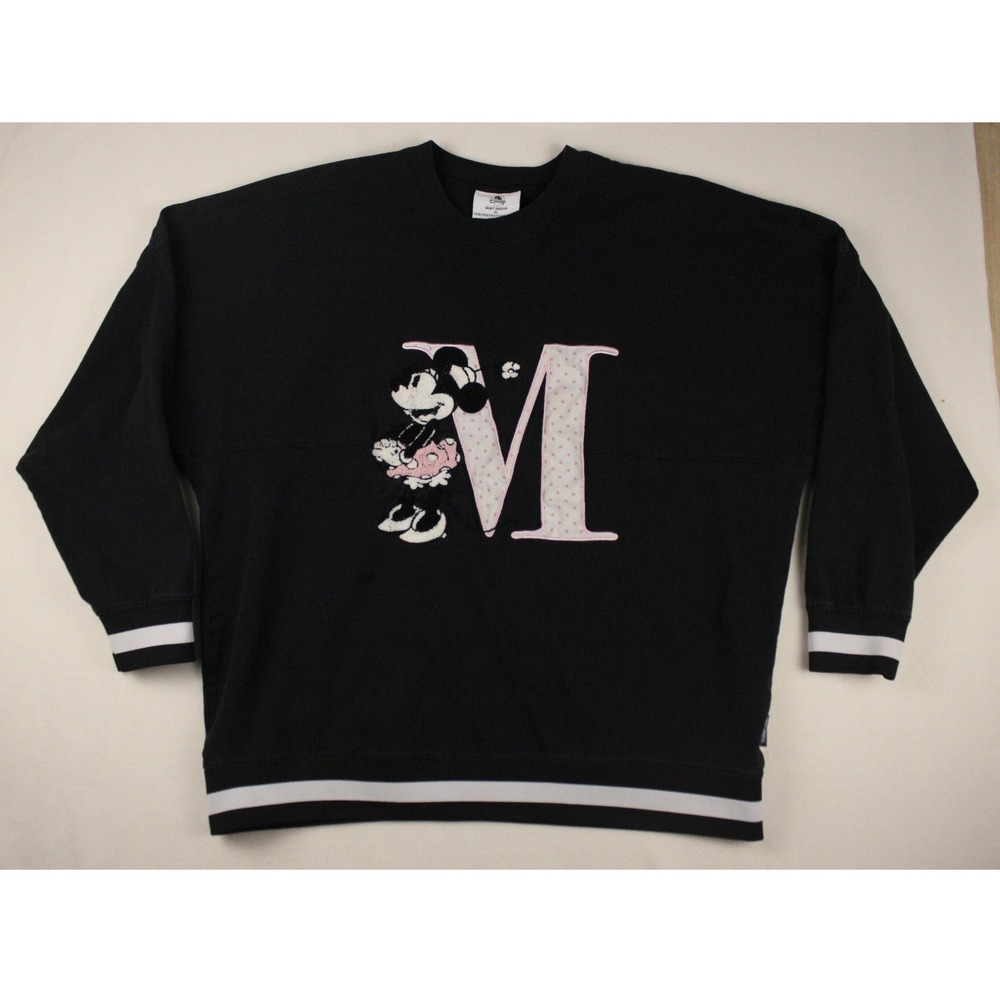Disney Minnie Mouse Spirit Jersey XL‎ Black Pink Polka Dot Logo Sweatshirt - Picture 2 of 12